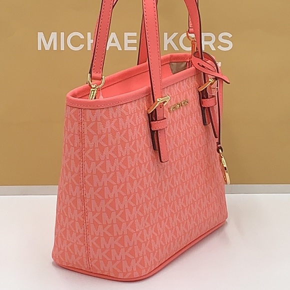 MICHAEL KORS CARRYALL XSMALL CONVERTIBLE TOP ZIP TOTE XBODY GRAPEFRUIT MULTI - Picture 6 of 16